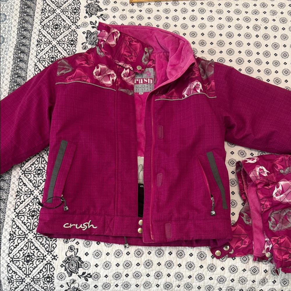 Crush Girls' Magenta Floral-Accent Puffer Jacket